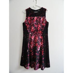 Roz & Ali Women's Black & Pink Floral Dress, Size 14